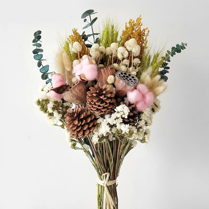 Кролик хвост трава листья Babysbreath натуральный Лотос сосновые конусы хлопковая