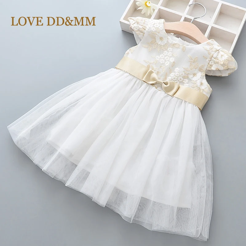 LOVE DD& MM/платья для девочек г. Новая весенняя детская одежда милый жилет с вышитыми цветами и сеткой для девочек платье принцессы - Цвет: Золотой