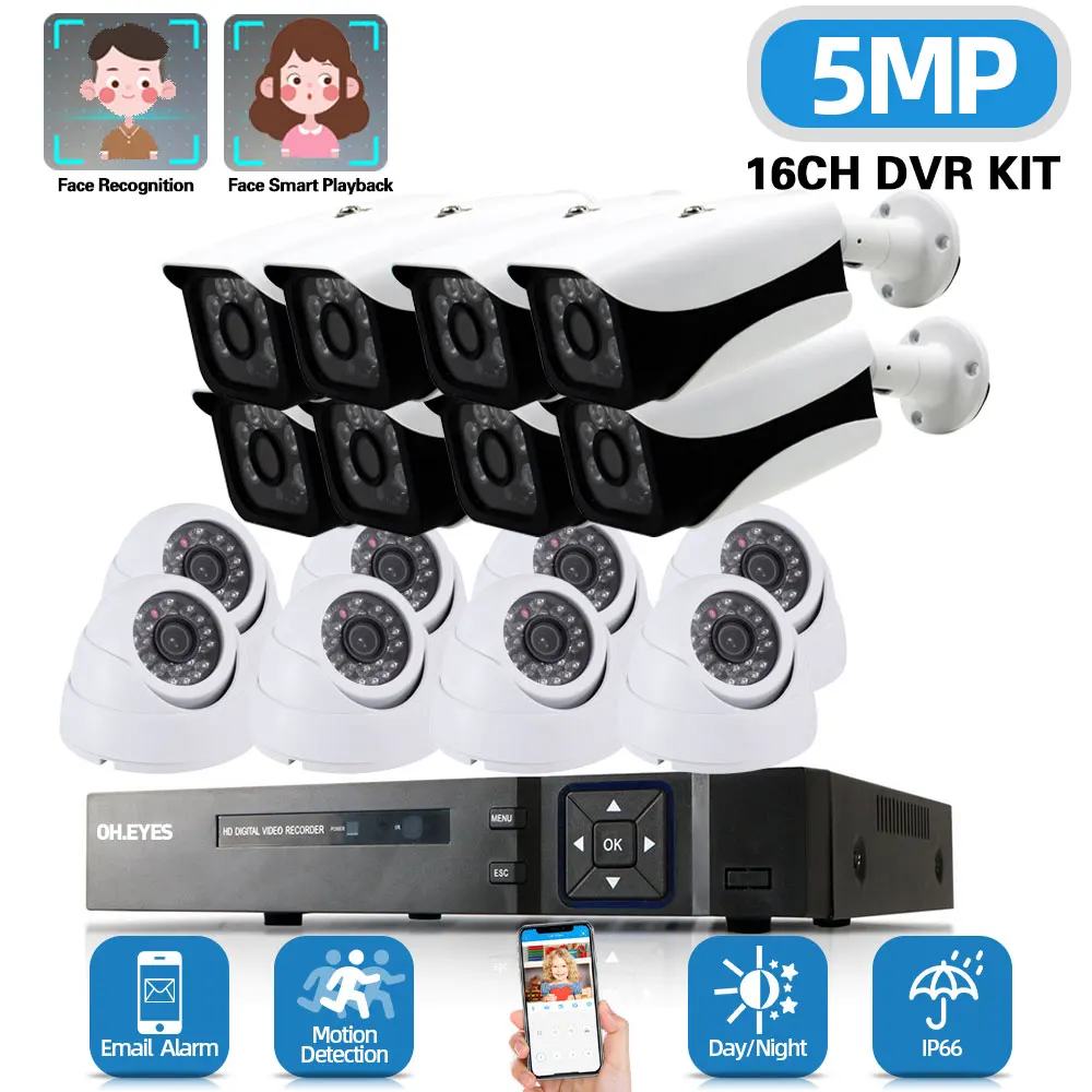 

16 Channel CCTV DVR Home Security Camera System 5MP 8 Channel DVR Kit Outdoor Waterproof Video Surveillance Camera System Set
