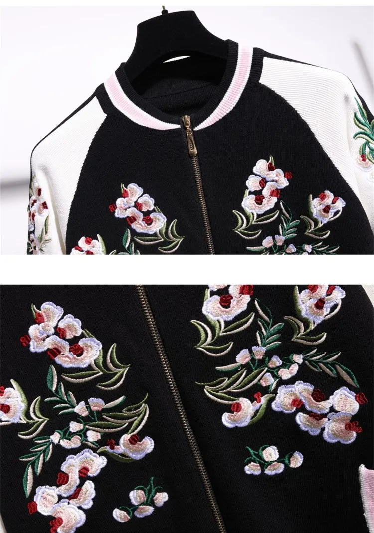 

Spring autumn women's casual pantsuit high quality embroidery knitted jackets+casual pants two piece set B460