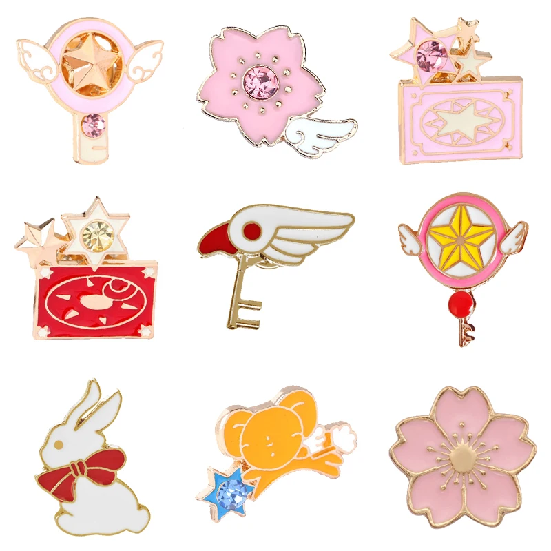 

Japan Anime Pins and Brooches Lady Sweet Needle Cartoon Rabbit Star Cat Mini Wings Star Bird Brooch Collar Pin Buckle Badge