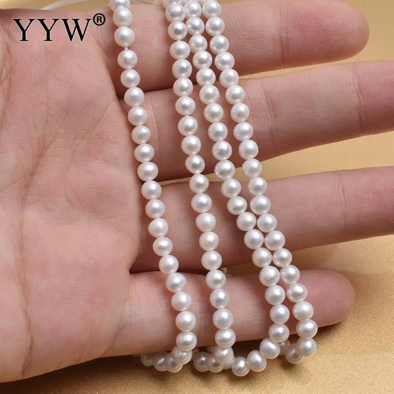 4-5mm Cultured Round Freshwater Pearl Beads Natural  Jewelry For DIY Or Handmade White Sold Per 14.96-15.35 Inch Strand