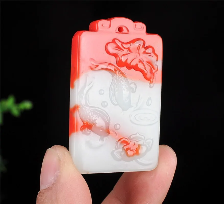 

Natural Color Hand-carved Jade Pendants Jewelry Necklace More Than Lotus Jade Brand Lotus Leaf Koi Carp Necklace