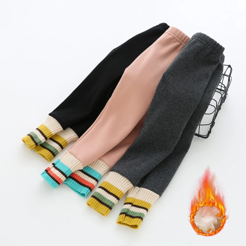 

2020 Children's Pants Kids Wear trousers Autumn Winter Girls' Plush Leggings Children Color Striped Super Soft Velvet Baby Pants