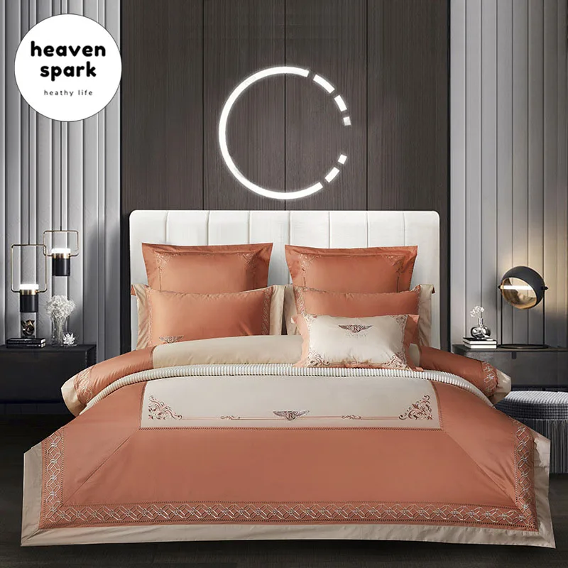 

Luxury 6 Colors 140S Egyptian Cotton Bedding Set Dusty Pink Quilt Cover Embroidered Patchwork Silk Bed Linen Bedclothes 4PCS