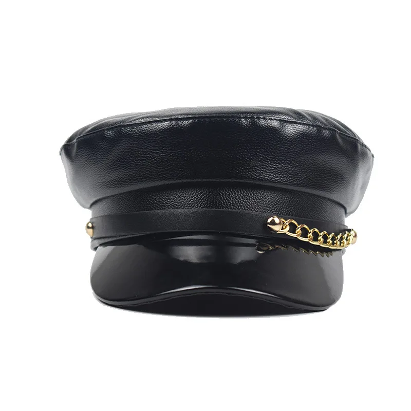 Берет из искусственной кожи в британском ретро-стиле однотонная блестящая