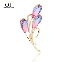 oi delicate shiny flower brooches cz zircon plant copper accessories for women concert banquet dress collar scarf pin