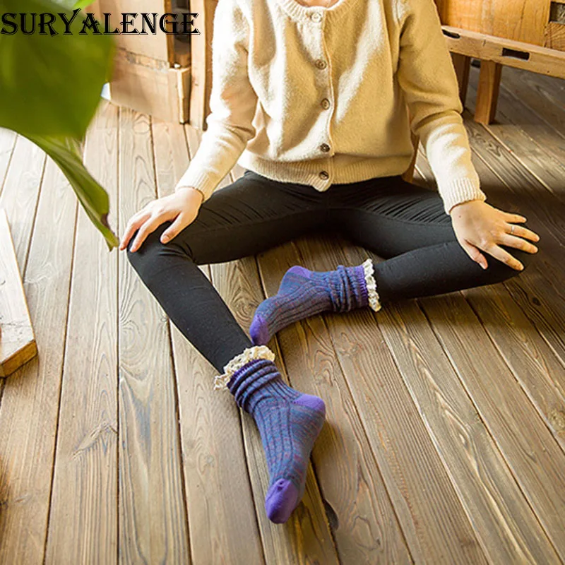 Женские кружевные носки с ворсом женские толстые вязаные ретро зимние плотные