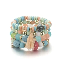 fashion colorful multilayer acrylic glass beaded bracelets boho jewelry for women trendy tassel pendant charm bracelet feminina