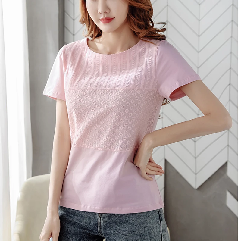Новые женские летние топы Blusas Mujer De Moda 2021 однотонные короткий рукав с круглым