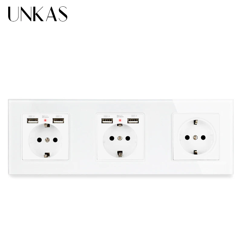 UNKAS 3 банды настенная розетка стандарта ЕС с 2 usb портом для зарядки мобильного