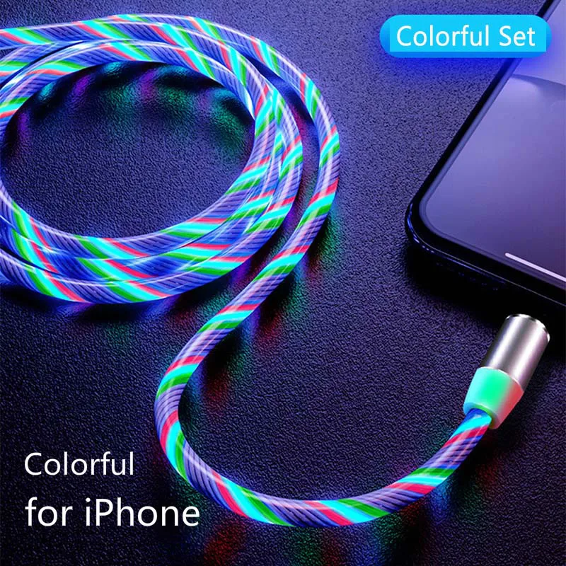 Colorful for iPhone Светодиодный зарядный кабель с магнитным разъемом USB для Micro iphone type C, светящийся провод для передачи данных для iphone Samaung huawei Micro Kable - Цвет: Colorful for iPhone