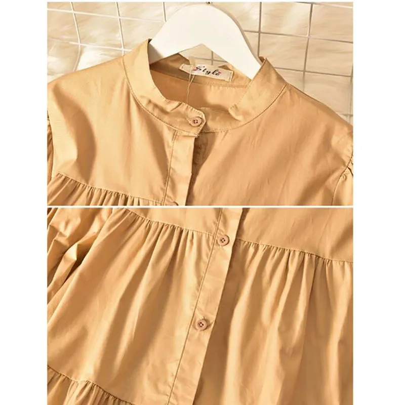 

Spring Vintage Basic Women Dress 2021 Fashion Stand Collar Solid Color Single-breasted Long Dress Loose Long Sleeve Vestidos