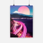 Постер Neon City Synthwave Vaporwave, Картина на холсте с рамкой, настенное искусство, декор для гостиной, кабинета, домашняя деревянная рамка, декоративные принты
