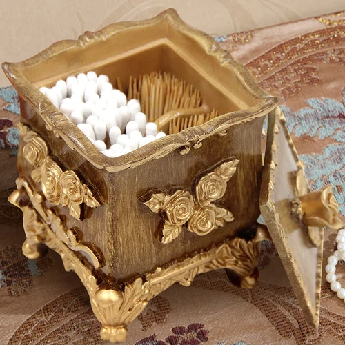 European Style Emboss Resin Toothpick Box Cotton Swab Box Home Desktop Toothpick and Cotton Swab Storage Supplies - Цвет: F