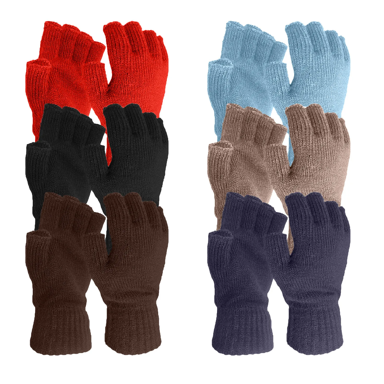 Перчатки без пальцев шерстяные вязаные однотонные перчатки разных цветов для