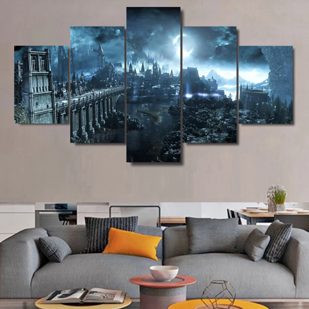 

5 Pieces Wall Art Canvas Painting Castle Movie Poster Paintings Modern Abstract Canvas Pictures For Living Room Wall Art