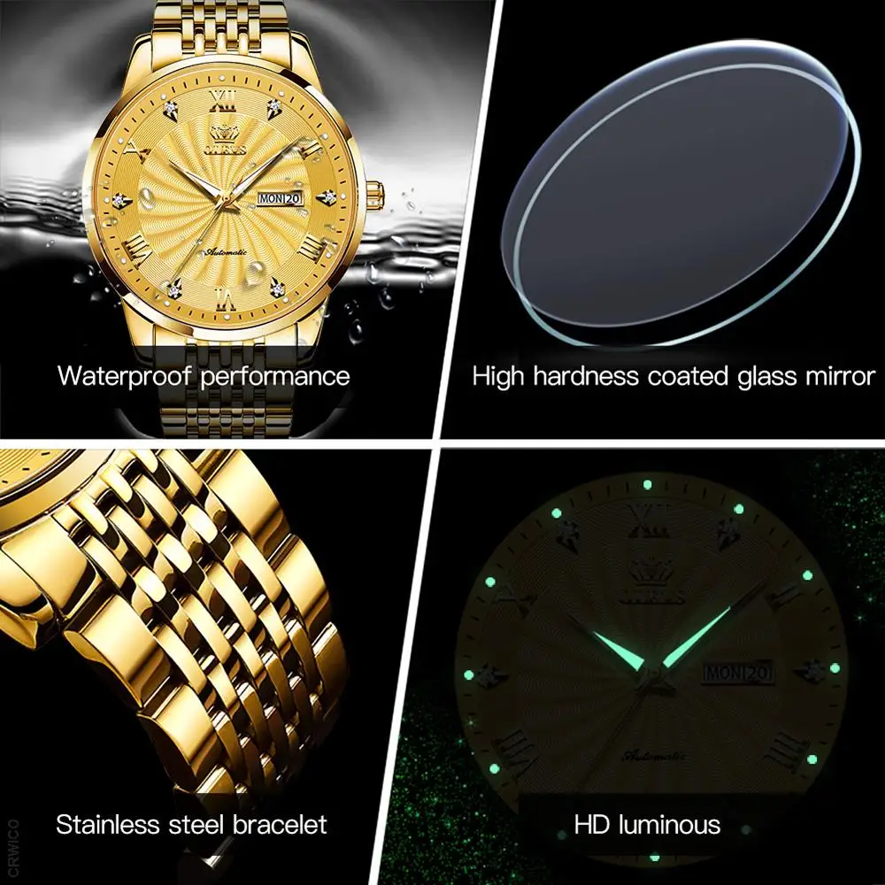 OELVS Couple Watch Automatic Mechanical Luxury Stainless Steel Waterproof Luminous Hands Clock relogio masculino Lovers Gift