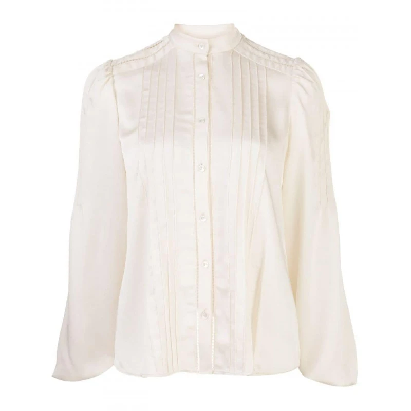 

VGH White Patchwork Lace Set For Women Stand Collar Long Sleeve Shirt High Waist Min Skirt Elegant Two Piece Sets Female Fashion