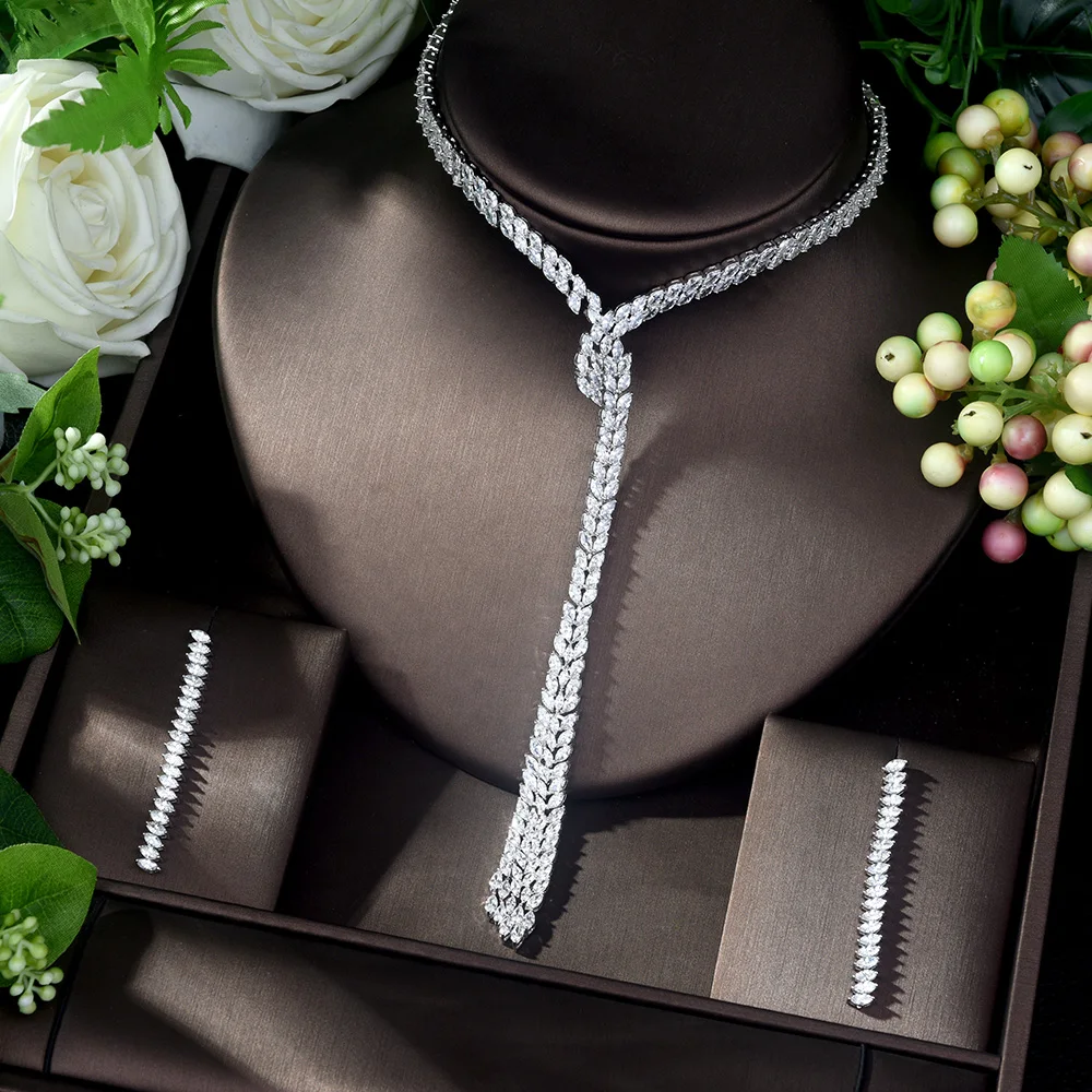 Модное Длинное Ожерелье HIBRIDE роскошный комплект ювелирных изделий с кубическим