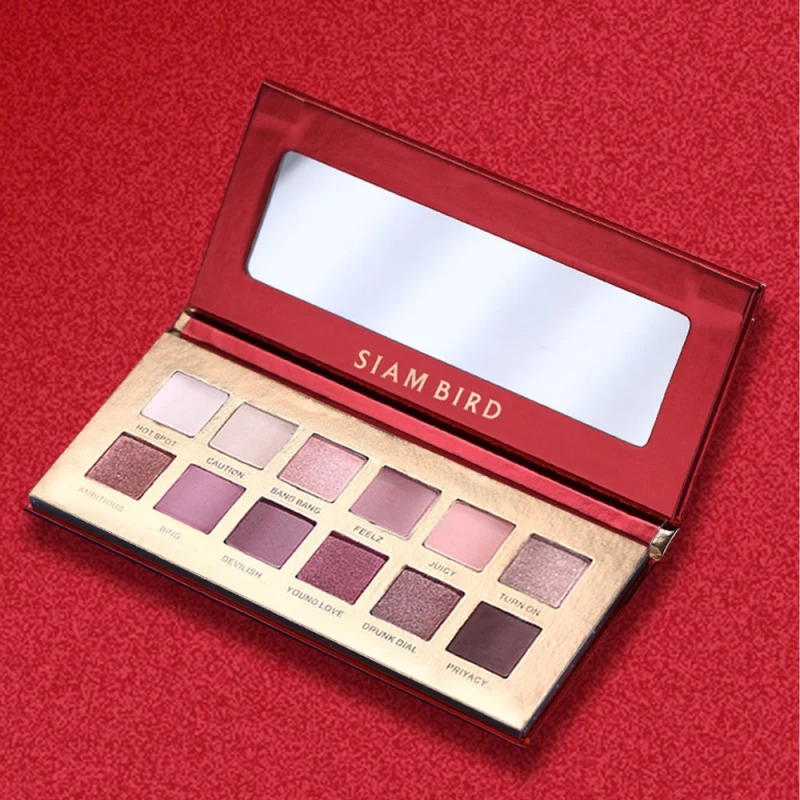 Палетка теней для век с эффектом пламени вишни 12 цветов пигментом устойчивые к