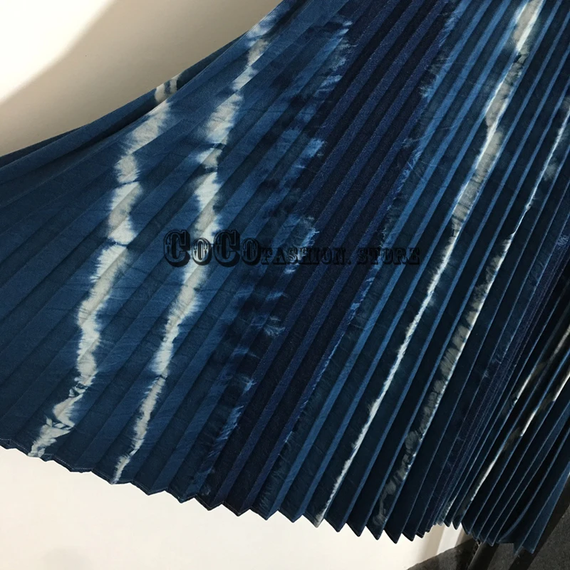 

Luxury Designer 2021 Women Spring Summer New Runway Fashion Skirt Gradient color Pleated Denim skirt Woman branded Skirts S-L