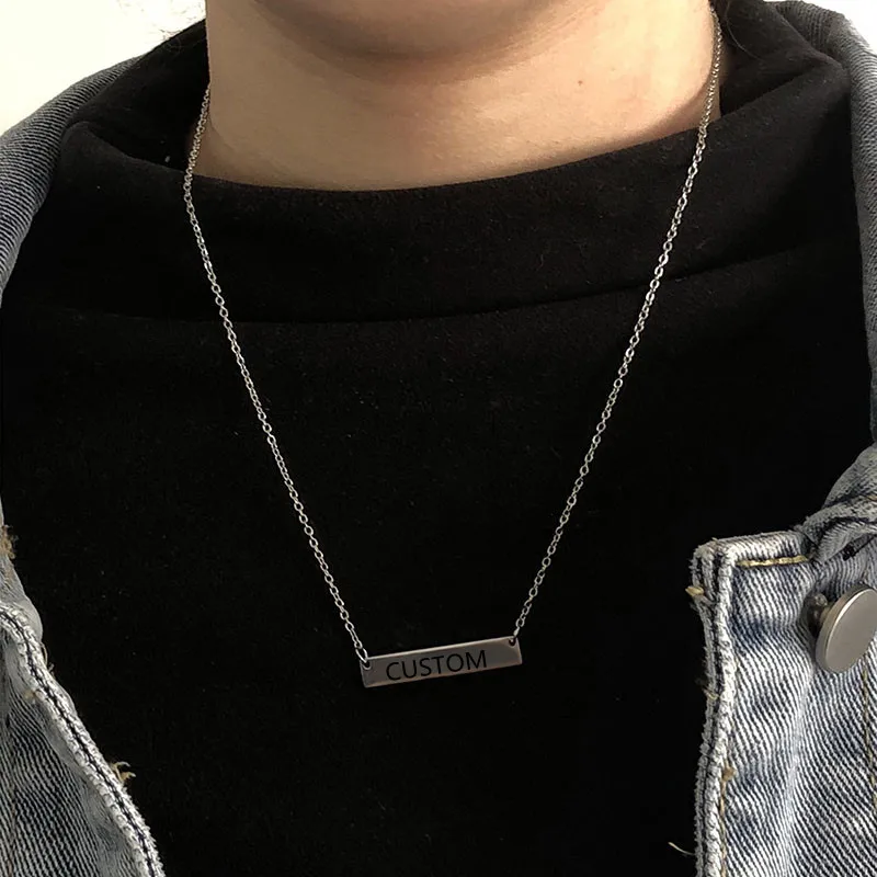 

Personalized Bar Necklace Customized Engraving Name Necklace Gold Stainless Steel Nameplate CUSTOM Letter Chain Choker DIY Gift