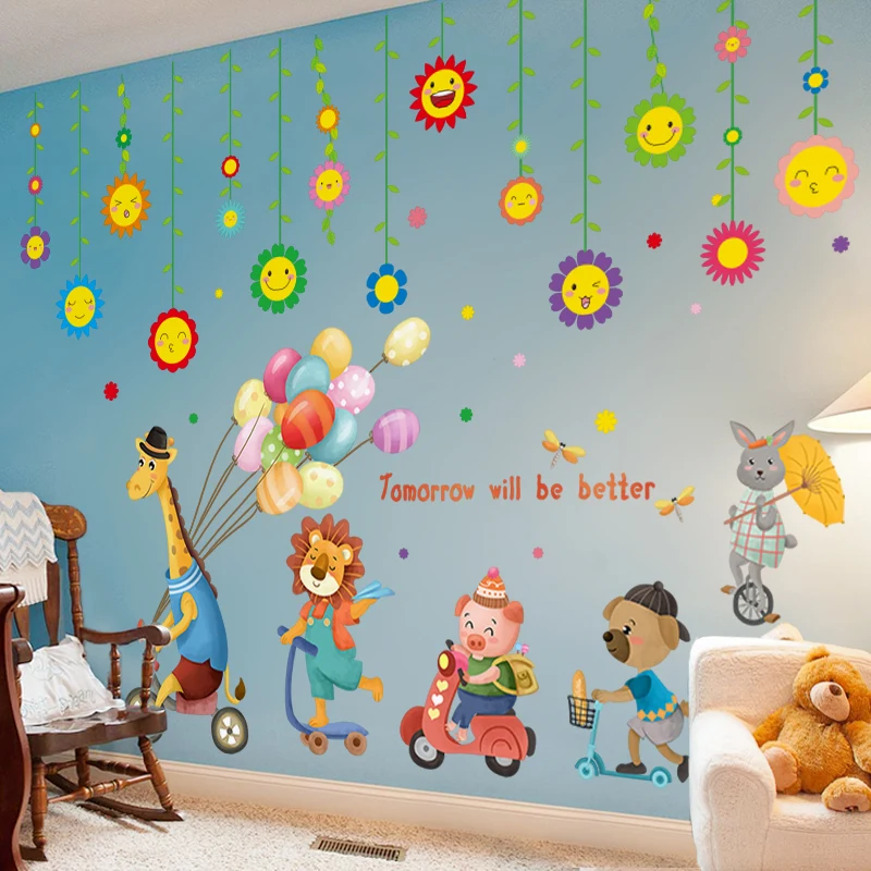 

Cartoon Animals Balloons Wall Stickers DIY Flowers Mural Decals for Kids Rooms Baby Bedroom Children Nursery Home Decoration