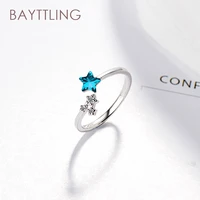 bayttling silver color charm shining star zircon open ring for woman fashion wedding jewelry couple gift