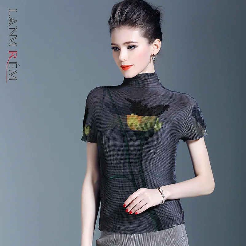 LANMREM/японская модная плиссированная футболка с принтом для женщин Новинка лета