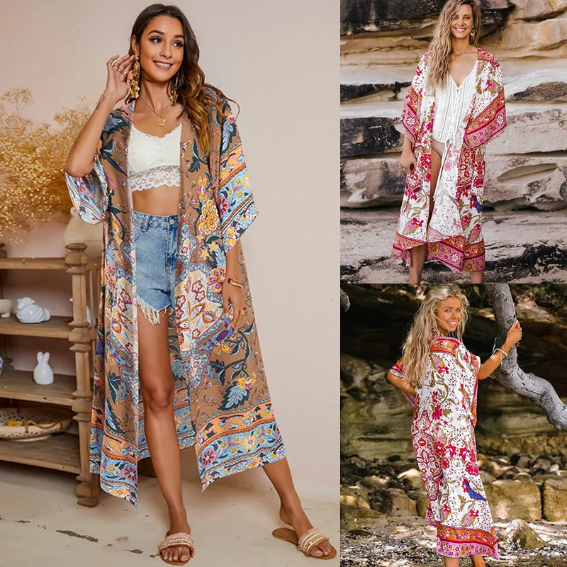 

New women's loose short-sleeved bohemian shawl sun protection clothing women