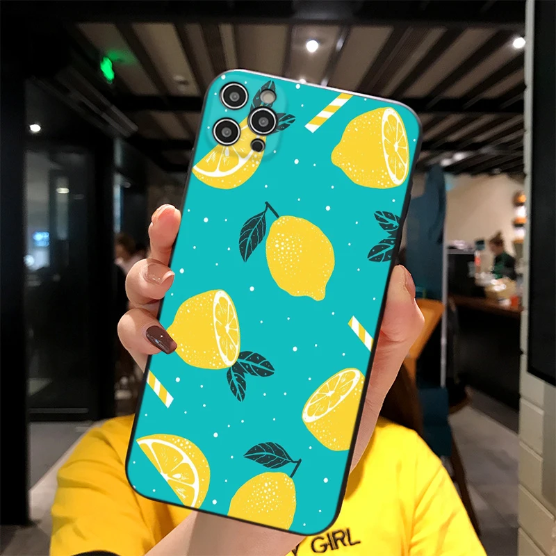 

For iPhone Cartoons Lemon Lemon Print Soft Matt Apple Case 6 7 8 11 12 Plus Pro X XR MAX 2021 Cover