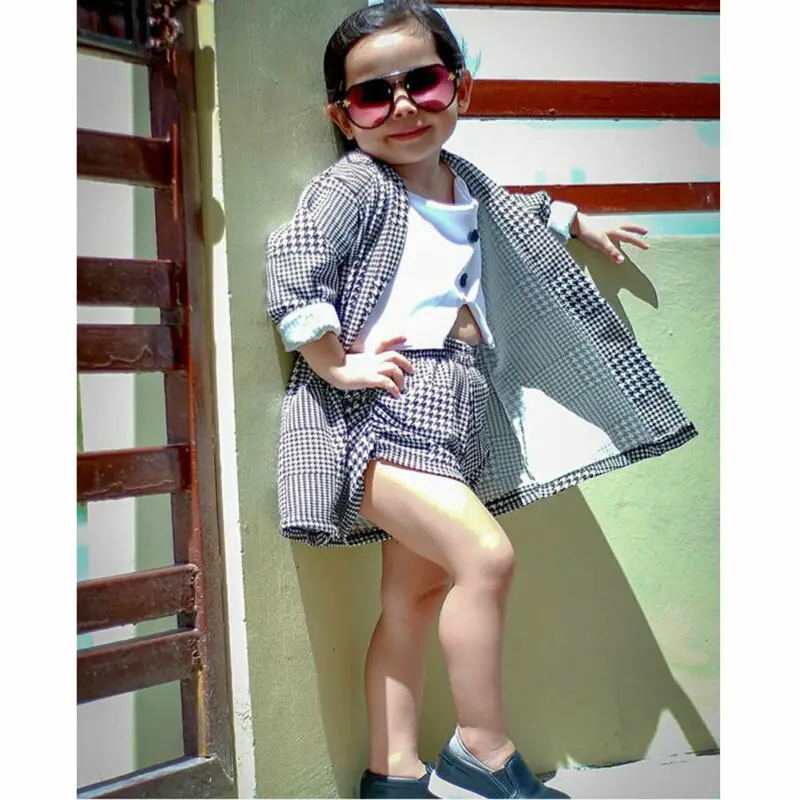 3 шт. детские клетчатые брюки с коротким рукавом|Комплекты одежды| |