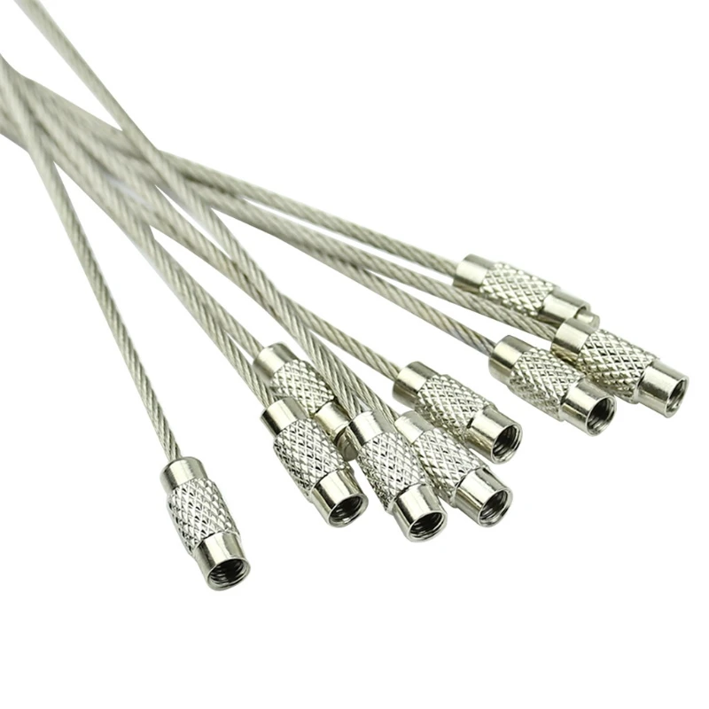 

10Pcs Screw Locking Stainless Steel Wire Keychain Key Ring Cable Outdoor Hiking