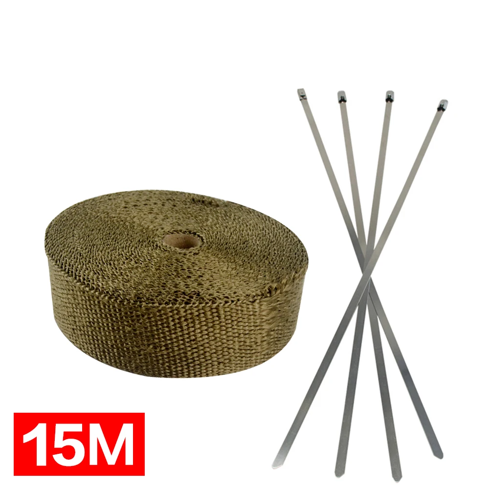 15m Titanium 5 м/10 м/15 м 5 см ширина тепла выхлопа термо Защитная обертка защитная загар лента огнестойкая изоляционная ткань рулон комплект для мотоцикла автомобиля - Цвет: 15m Titanium