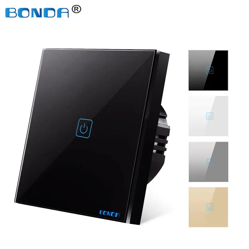 

BONDA Touch Switch EU/UK standard White Crystal Glass Panel wall Switch, AC220V,1 Gang 1 Way, EU Light Wall Touch Screen Switch