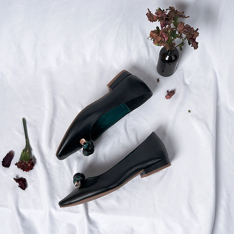 

Spring Autumn Genuine Leather Dress Women Pumps Outside High Heels Round Toe Slip-on Women Shoes Drop Shipping Size 32-44