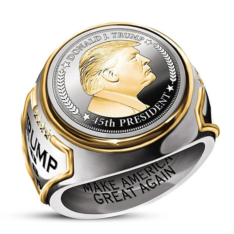 

Former US President Donald Trump's Two-color Ring Male Friend Creative Banquet Ring Fashion Party Ring Holiday Gift Ring Jewelry