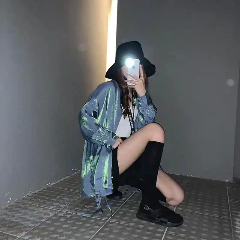 NiceMix летняя Harajuku градиентная блузка женские рубашки Высокое уличное свободное с длинным рукавом Женские топы и блузки Blusas Camisas Mujer