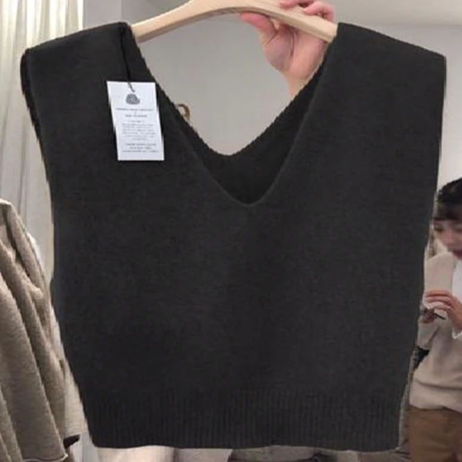 Новинка 2022 Осень-зима Корейская версия вязаный свитер с двойным V-образным