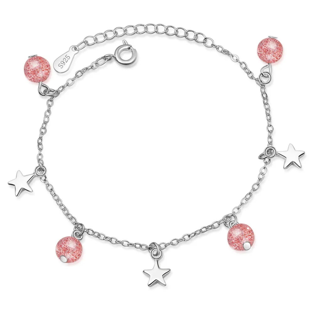 

100% 925 Sterling Silver Trendy Rhinestone Star Ladies Bracelets Jewelry Women Wholesale Never Fade Short Chains Gift