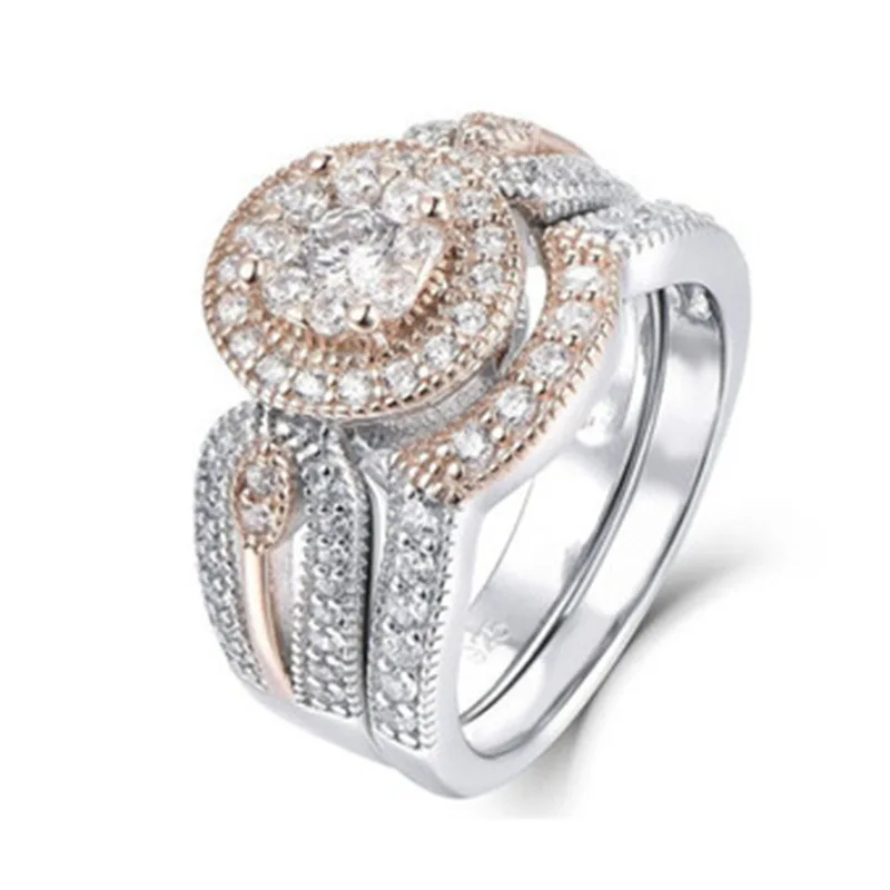 

Hot Sale 2 Pcs/set Fashion Crystal Ring Set for Women Luxury Elegant Zircon Engagement Women Party Rings Jewelry Whole Sale