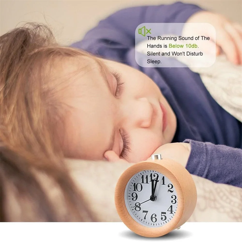 

Wooden Clock Kids Alarm Snooze Bedside Circular Needle Backlight Desktop Clock Silent Wood No Ticking Despertador