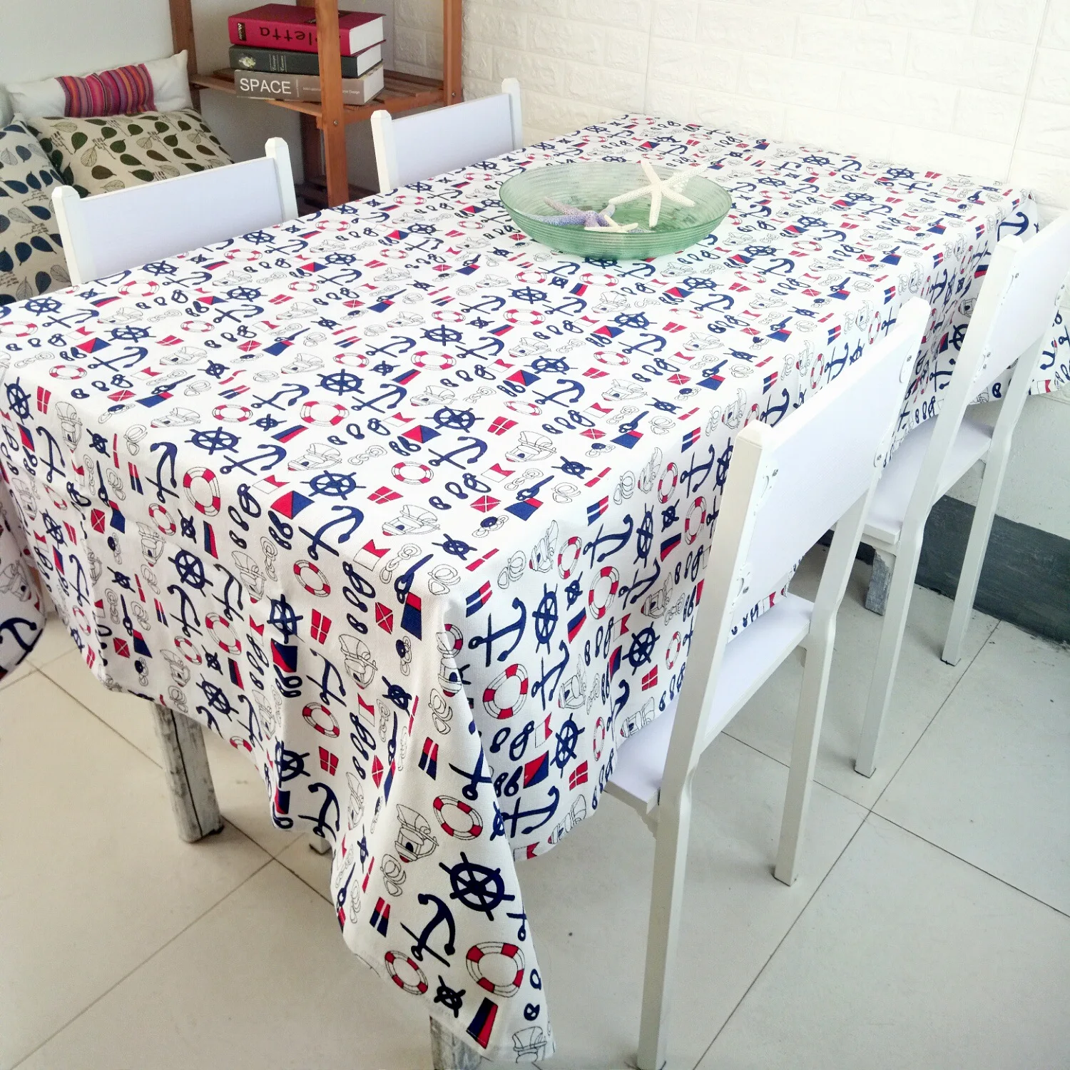 

Canvas Printed Boat Anchor Pattern Cotton Tablecloth, Table Mat, Coffee Table Cloth, Hotel Cover