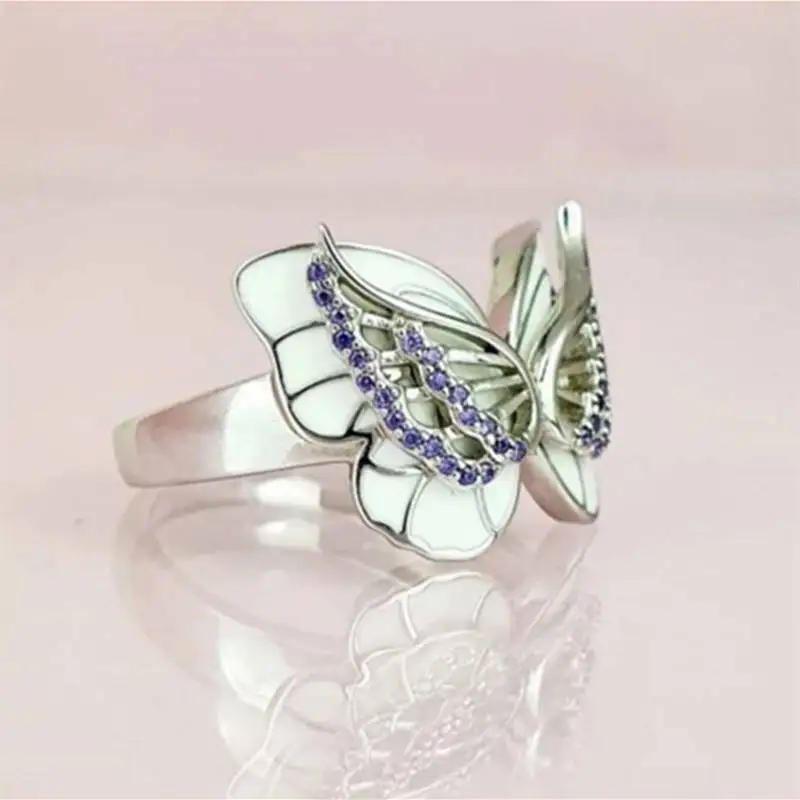 

Classical Trendy Purple Tiny Crystal Butterfly Simpe Ring for Women Party Wedding Anniversary Jewelry Gift