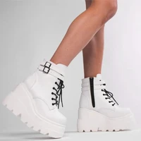 winter fashion high platform boots leather high wedges ankle boots women 2021 new female punk style high heels shoes for woman