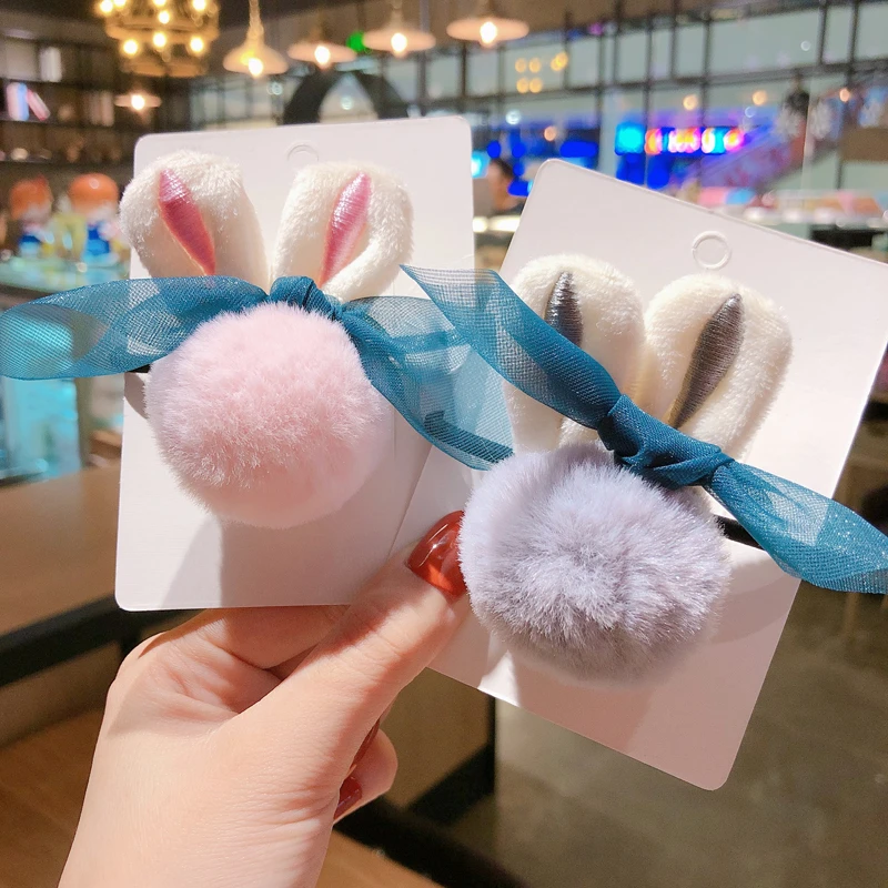 Модная Милая резинка для волос с шариком из кроличьего меха высокая эластичность