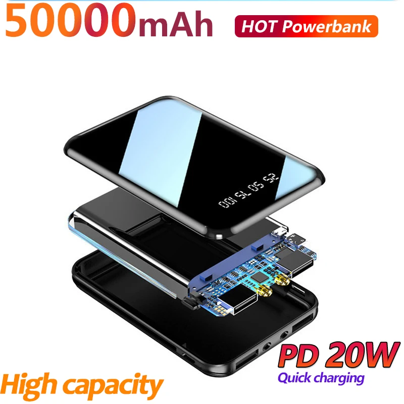 mini 50000mah power bank charging portable charger external battery pack outdoor travel for samsung xiaomi iphone free global shipping