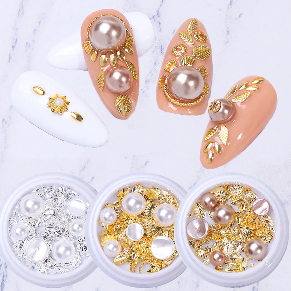 3 короба/Набор Жемчужные Смешанные 3D Стразы для дизайна ногтей Золотой