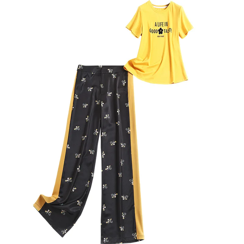 

Women spring outfits designer letters print T-shirts and side striped pants two piece set spring summer 2021 tracksuits twinset